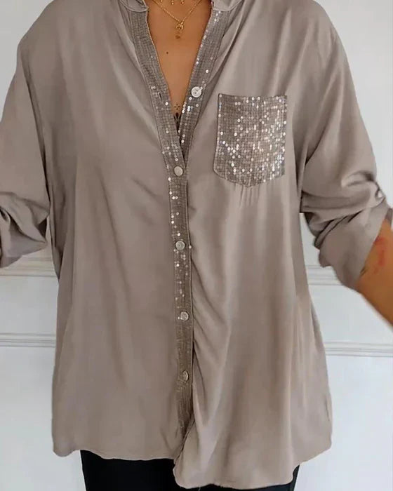 Fay™ | Casual blouse met knopen en pailletten