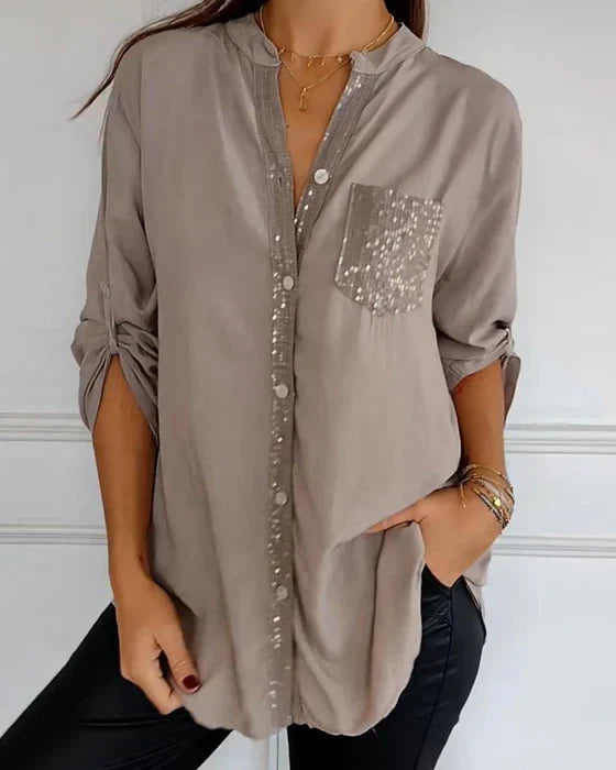 Fay™ | Casual blouse met knopen en pailletten