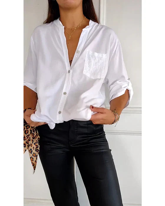 Fay™ | Casual blouse met knopen en pailletten