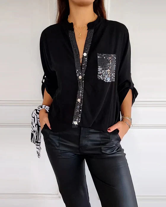 Fay™ | Casual blouse met knopen en pailletten